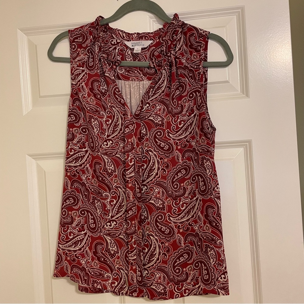Market & Spruce Burgundy Paisley Blouse